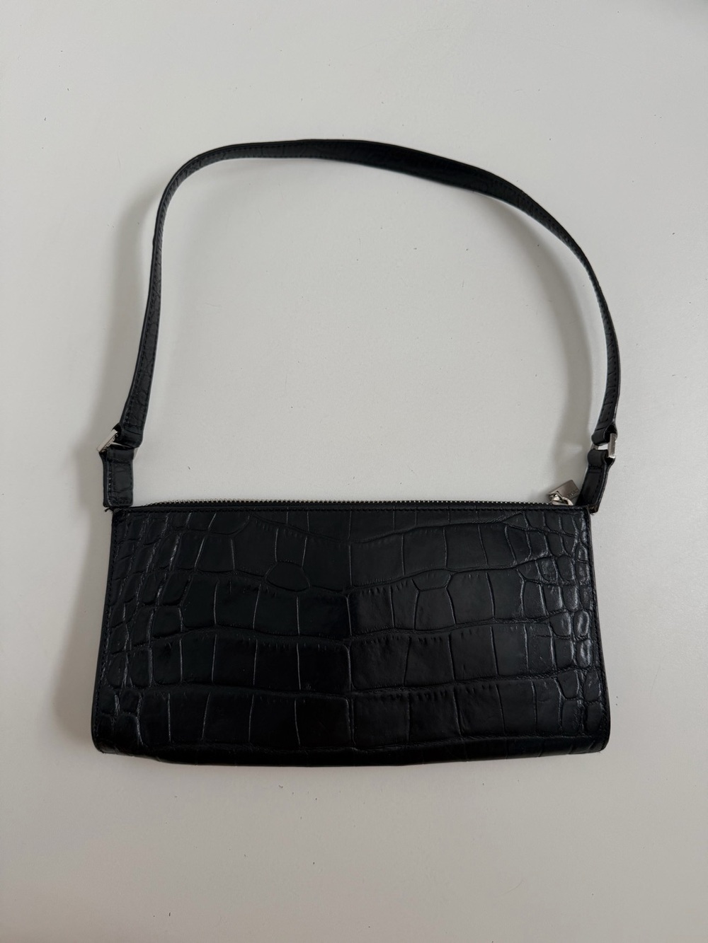 Vintage Mansac Original Leather Purse Handbag Mini Croc Embossed Party Black
